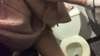 Hairy pussy teen fingers herself in church bathroom
