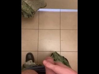 Young military boy masturbates in public bathroom