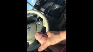 Jerking off in public in my car. Hung white cock