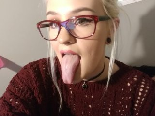 cute, solo female, long tongue fetish, tongue