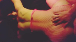Babygirl in pink fishnets getting dicked down