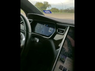TAKES CUMSHOT IN MOUTH WHILE DRIVING_A TESLA