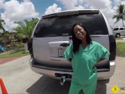 Preview 2 of Roadside - ebony chick fucks her mechanic so he will fix her car asap