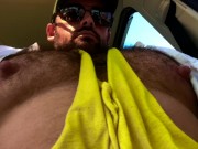 Preview 5 of Hairy Muscle Jock Tits and Pumped Nipples in Car