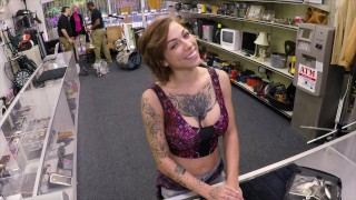 Harlow Harrison A Tattooed Babe Gives A Hard Time To The Owner Of A Pawnshop