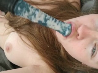female orgasm, freckles, toys, blue eyes