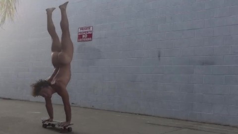 Naked Handstand Skateboarding