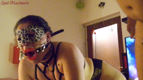 Duck face slut slave with dental gag dicked hard