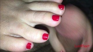 Amazing Red Finger And Toes Handjob