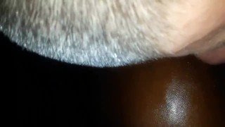 Ebony playing with her pussy getting streched and sucking white cock