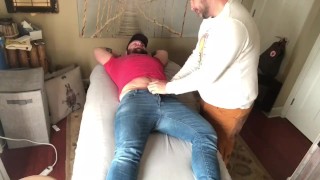 A Massage Is Given To A Hulking Bearded Friend Among Other Things