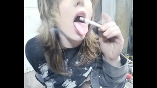 Pale Hot Sultry Smoker Roxy Licks Her Tongue And Rubs Her Ashy Tits