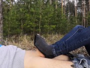 Preview 1 of beautiful public footjob and sockjob in the Park