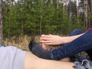 Preview 3 of beautiful public footjob and sockjob in the Park