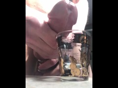 Soft to hard  fat cock fills shot glass