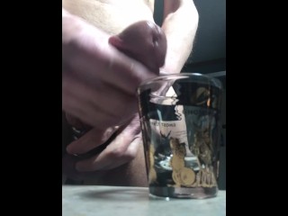 Soft to_hard fat cock fills shot glass