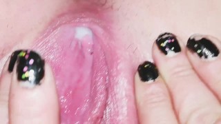 BananaSmashLee loves her tight pink hole dripping with thick white cum!!!
