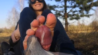 In The Park Public Footjob And Socks Job From Beauty On