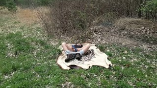 Latina milf got so horny she pulled off in the park and jilled off outside!