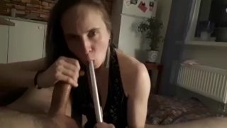 Sexy Babe's Massive Dick Hot Smoky Sloppy Hookah Blowjob