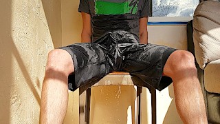 A Golden Shower On The Porch And Wet Shorts Outside