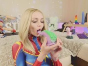 Preview 3 of Amateur teen in suit Captain Marvel tests new toys Bad Dragon Sia Siberia