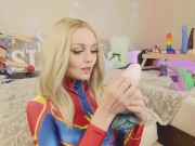 Preview 4 of Amateur teen in suit Captain Marvel tests new toys Bad Dragon Sia Siberia