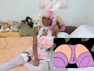 teenager cosplay, pink hair, webcam, softcore