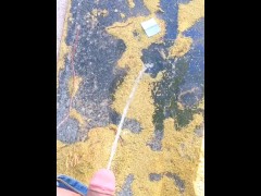 Little dick had to pee in the corner while truckers watched