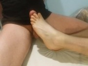 Preview 2 of Her First Footjob - Amateur Feet Masturbation and Huge Cumshot