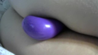 bbw with hairy pussy fucking my ass & making myself cum with a vibrator