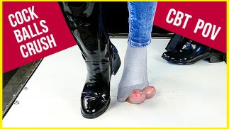 Ballbusting and cock balls crush in patent leather boots and socks CBT POV