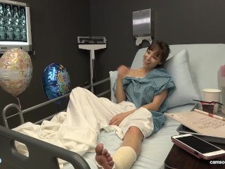 Public Sex in Hospital Milf Flash, BF Cums on Tits After Handjob