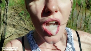 Sneaky Public Blowjob A Mouthful of Cum - OurDirtyLilSecret