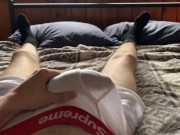 Preview 1 of Wet twink moans stroking on thick meat (huge cumshot)
