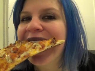 solo female, food, girl eating pizza, goth girl