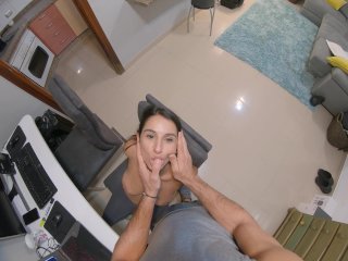 Never enough! touching my girlfriend while is at pc till let her swallow screenshot number 1