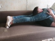 Preview 1 of Reverse Headscissors and Facesitting In Jeans - Smothering - Young Goddess - Clips4Sale store 120987