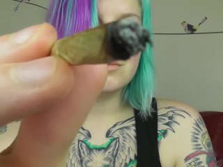 solo female, blowing smoke face, ashing, human ashtray pov