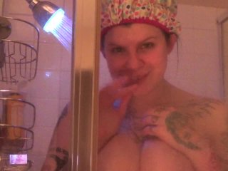 solo female, tattooed women, voyeur shower, butt