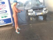 Preview 5 of Naked blonde washed jeep at a public car wash