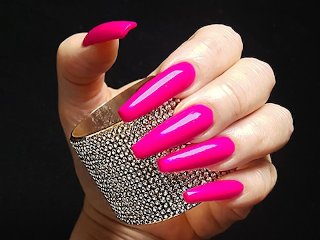 long pink nails, bimbo fuckdoll, long nail scratch, solo female