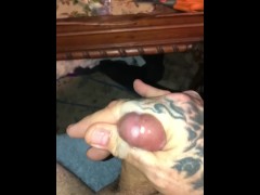 Stretching and yanking my lil dick to cum