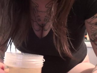Young Elle Pisses In A Cup, Smells It, & ThenDumps It On_Her Ass