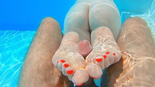 Perfect Soles Long Toes Red Nails GINGER MERMAID UNDERWATER FOOTJOB POV