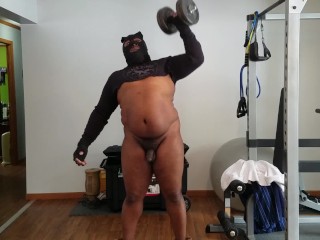 Having some Fun with Naked Workout in the Gym Letting my Black Cock Swing.