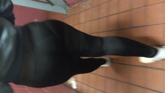 Wife in see through leggings walking