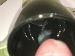 cum shot into a black coffee cup (Failed Slowmo)