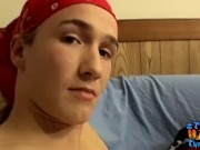 Handsome young man making his warm cum squirt out