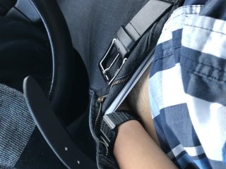 Car Masturbation with Stripped ShirtAnd Retro Watch